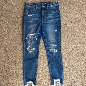 American Eagle Outfitters Women's Dark Blue Ripped Skinny Jeans